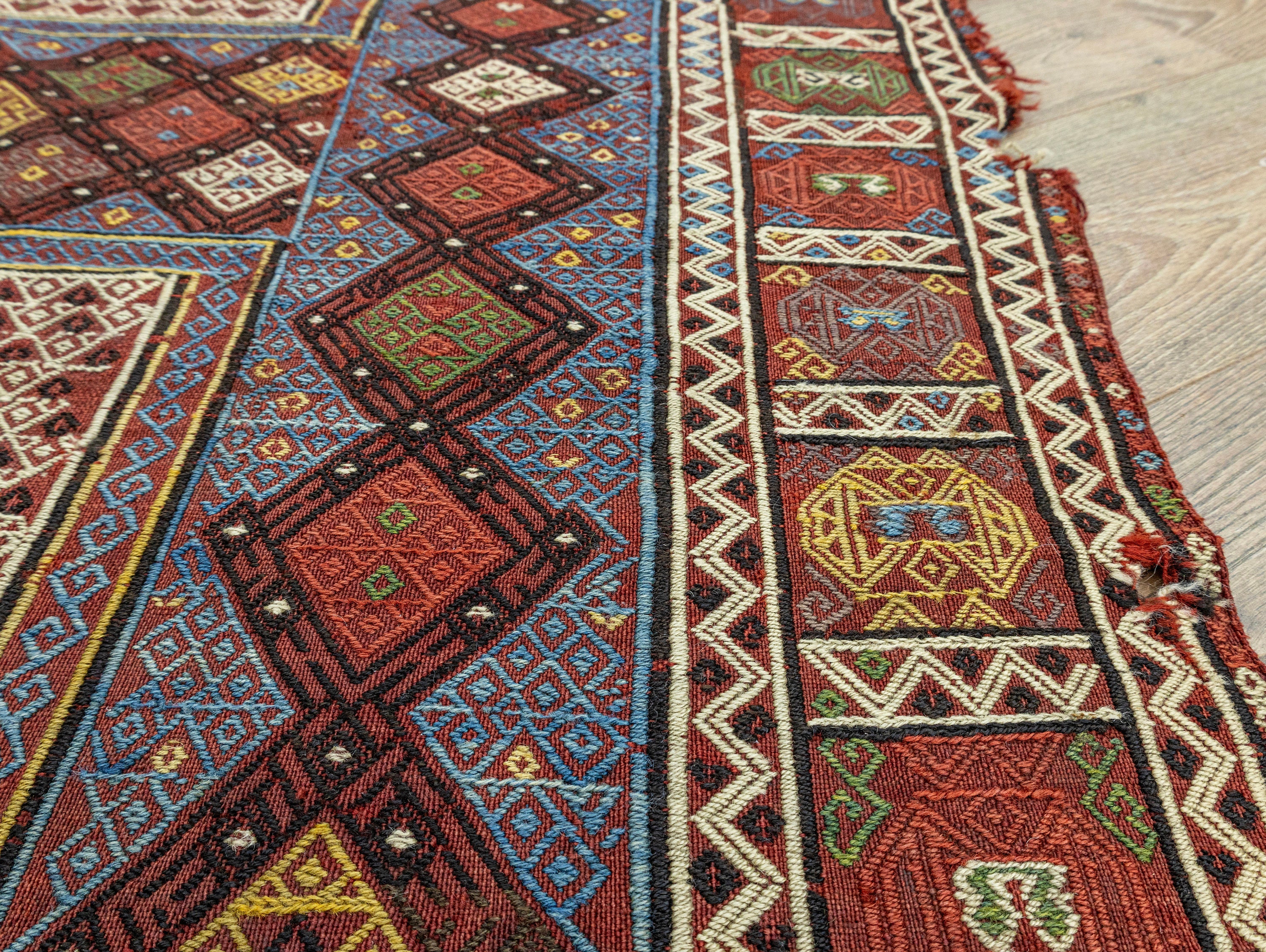 アンティークコンヤキリムラグ：5.7 x 7.6フィート、手織りトルコ