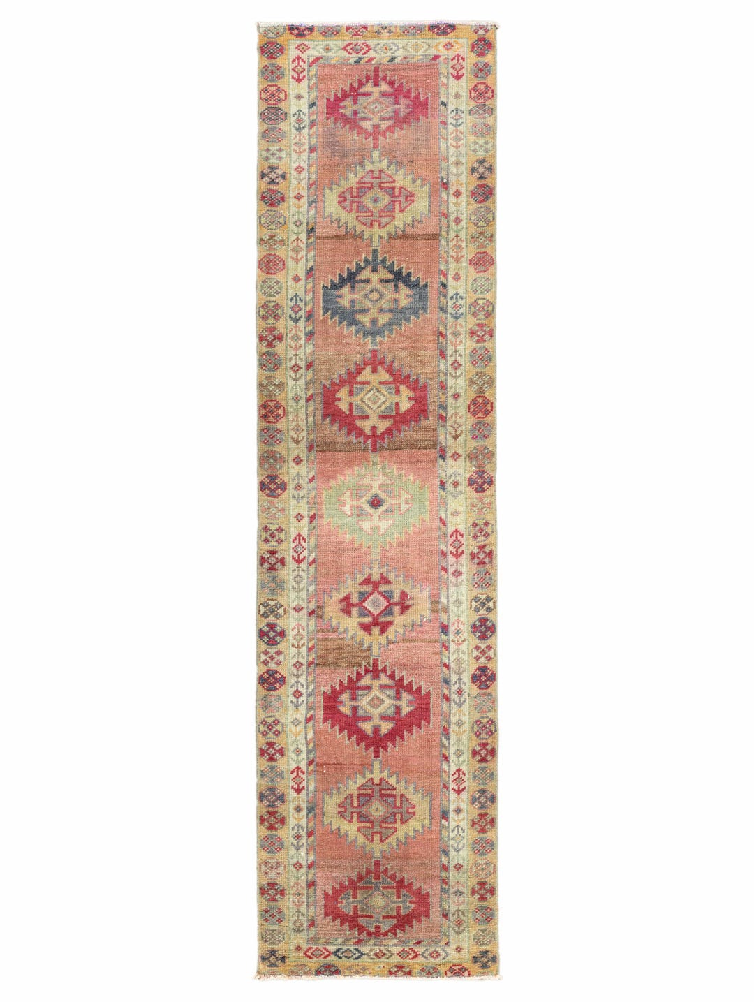 ダスティローズ トルコ製ランナーラグ：ヴィンテージ ボヘミアン