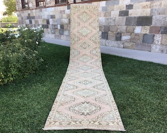 Extra Long Hallway Runner Rug 3.7x20.2 ft Oushak Pink – Turkish Hand-Knotted Vintage Wool