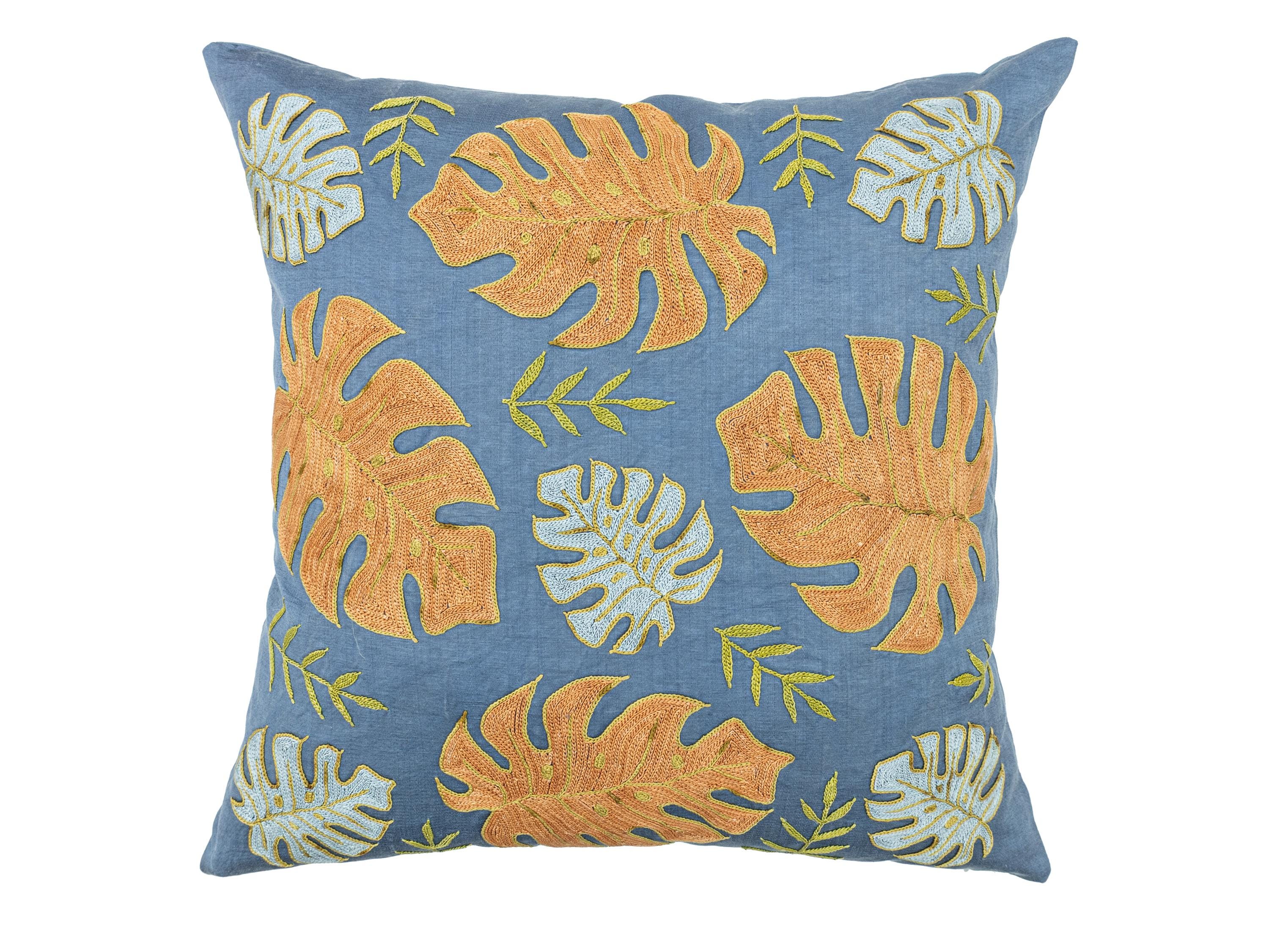 Artisan Suzani Pillow Cover 20x20 Hand-embroidered Silk Linen