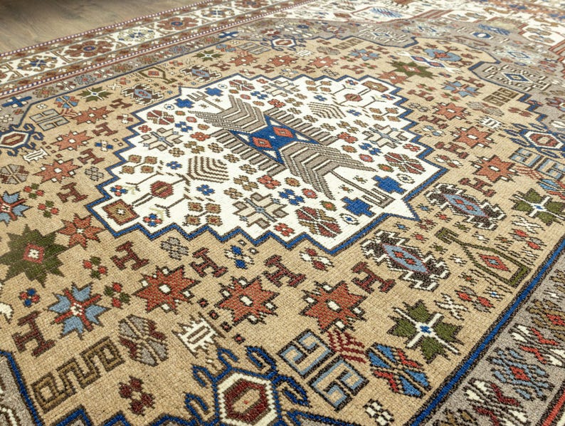 Earth Tone Rug 5.4x8.6 – Vintage Anatolian Oushak Geometric Medallion Hand-Knotted Wool image 9