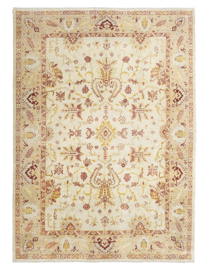 Oversized Floral Oushak Rug 10x13 – Vintage Turkish Ivory Hand-Knotted Wool image 2