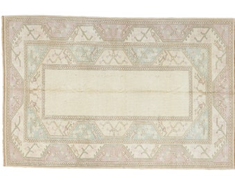 Blush Aqua Cream Türkischen Oushak Teppich 5x8 Handgeknüpfte Wolle Japandi Ruhiger Luxus