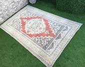 Vintage Large Turkish Rug,Antique Home Decor Room Size Blue Red Oushak Rug,Oriental Ushak Rug,Wool Area Rug 5 39 9 quot x9 39 4 quot Floor Rug,Nursery Rug