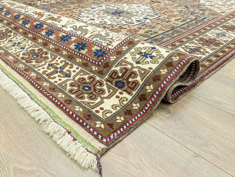 Earth Tone Rug 5.4x8.6 – Vintage Anatolian Oushak Geometric Medallion Hand-Knotted Wool image 11