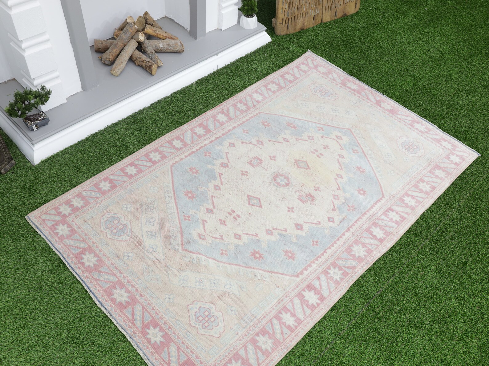 Vintage Turkish Bathroom Rug/ Modern Traditional Neutral Blue Etsy