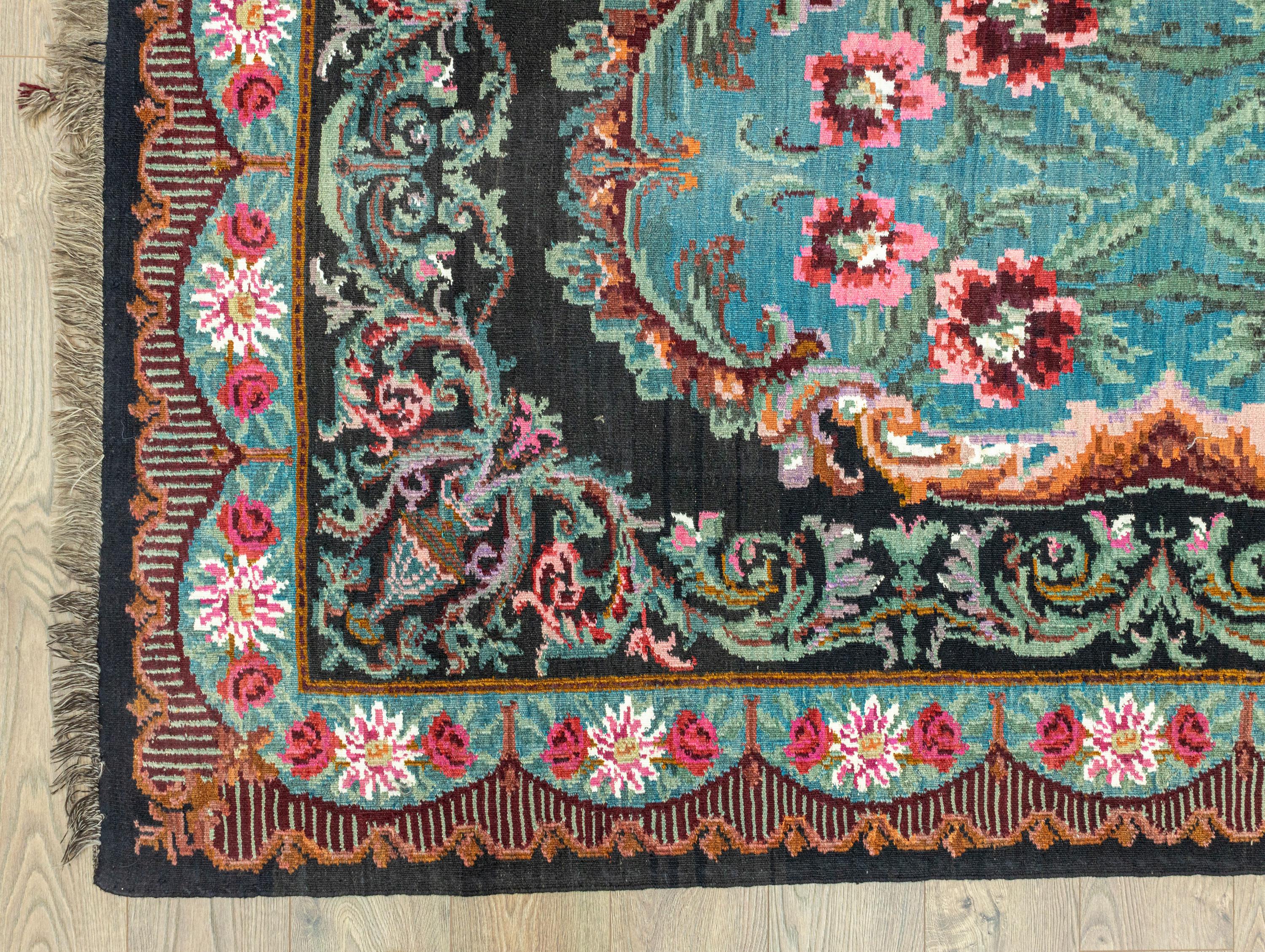 ヴィンテージ カラバフ キリム ラグ 6.5x8.6フィート – 手織り