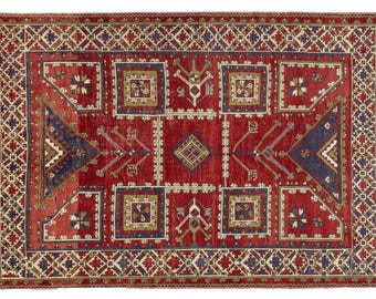 Red Blue Oushak Rug 7x10 – Vintage Turkish Hand-Knotted Wool