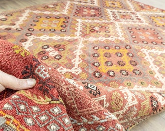 ヴィンテージ トルコキリムラグ 2.8 x 5フィート – バーントコーラル