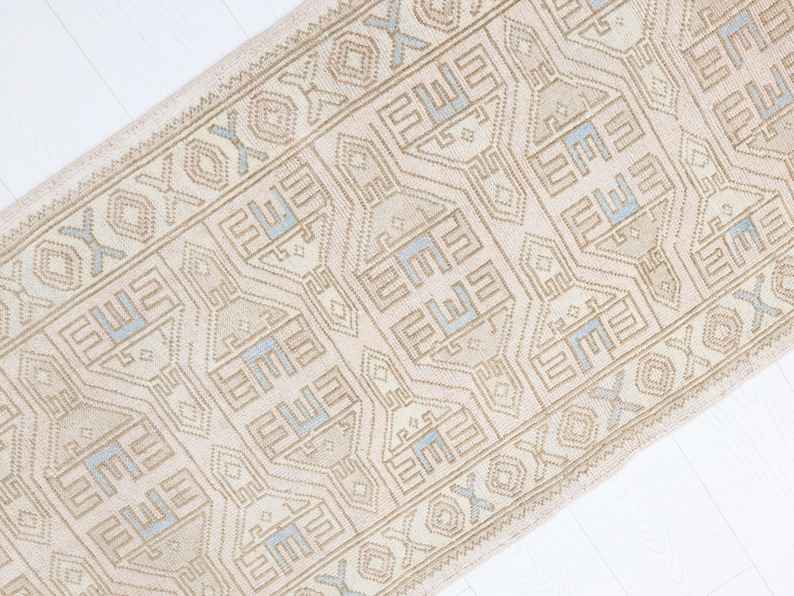 Vintage Turkish Bath Rug Runner / Oushak Muted Beige Blue Pink Etsy