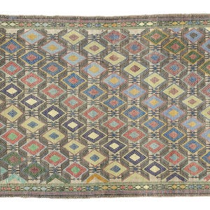 Embroidered Turkish Kilim Rug – 4.5 x 6.2 ft – Boho Tribal Floor Art – Maximalist Wool Tapestry – Handmade Gift for Home Decor Lovers