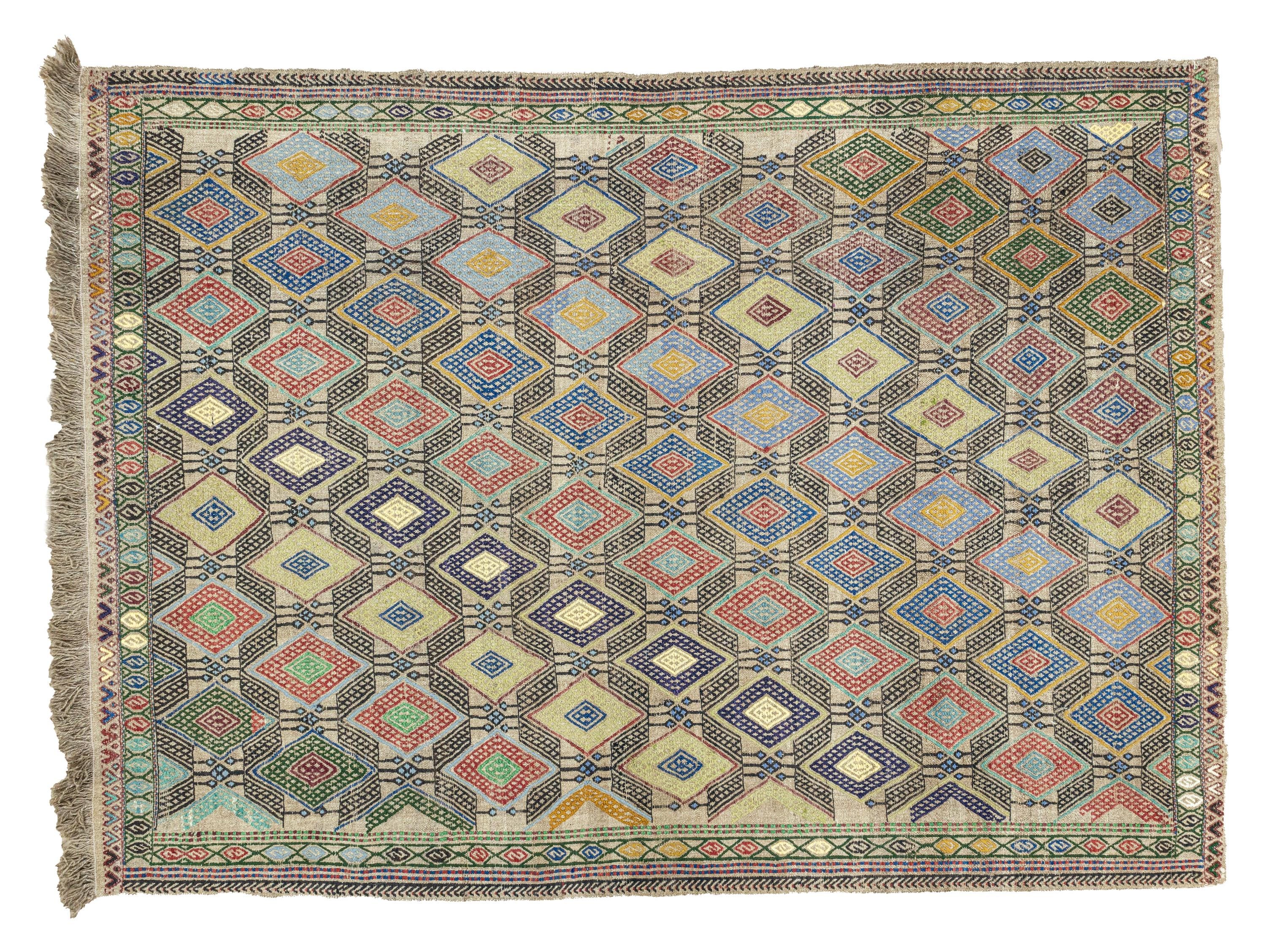 ヴィンテージ トルコ刺繍キリム 4.5x6.2フィート – 栗毛ウール