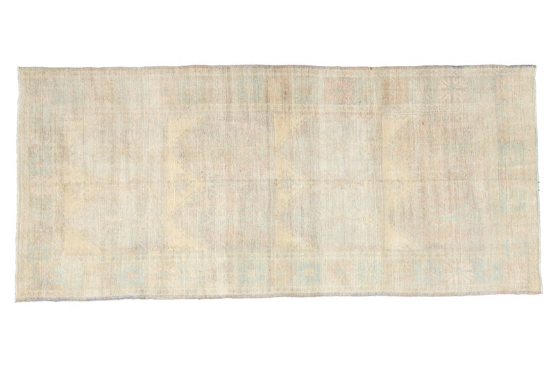 Charming Muted Oushak Runner, Antique Turkish Large Wide Hallway Carpet