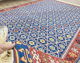 Large Kilim Rug 7x10 Turkish Anatolian – Vintage Geometric Wool Statement