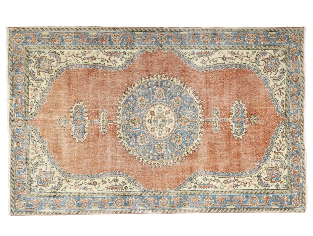 Vintage Large Turkish Rug, Fine Oushak Hand Knotted Orange and Blue ...
