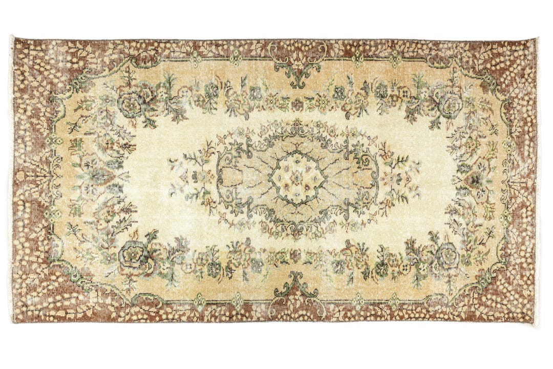 Cream Turkish Rug Cream Floral Turkish Oushak Rug: 4x7.3 Ft Vintage Wool Rug - Etsy UK