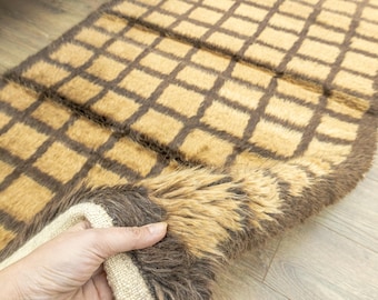 Tapis Tulu anatolien vintage 120x180 cm, tissé à la main, naturel et doux – Mohair Angora pelucheux à poils longs.