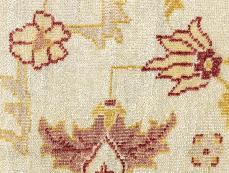Oversized Floral Oushak Rug 10x13 – Vintage Turkish Ivory Hand-Knotted Wool image 12