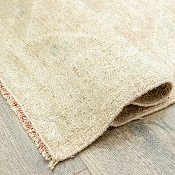 Vintage türkische Oushak Badematte 1,8x2,5 ft - Blush Elfenbein Salbei Japandi Minimal Badteppich