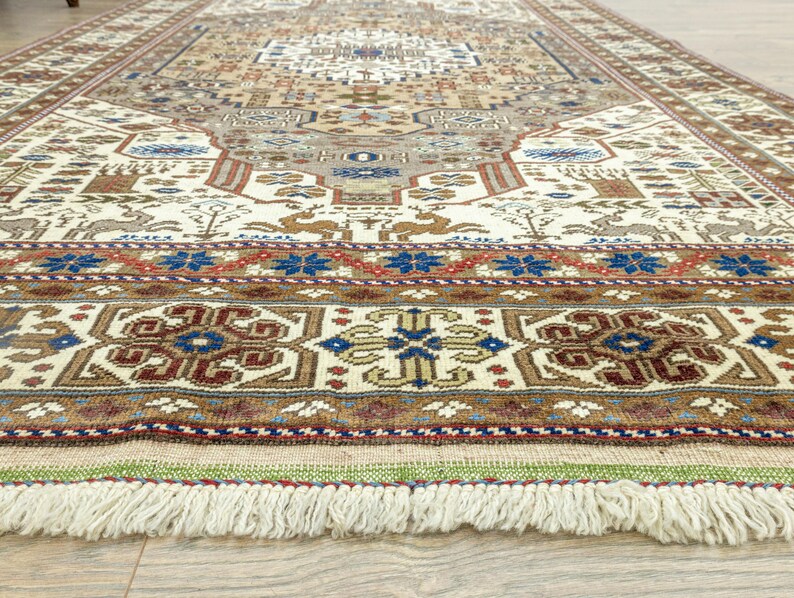 Earth Tone Rug 5.4x8.6 – Vintage Anatolian Oushak Geometric Medallion Hand-Knotted Wool image 8