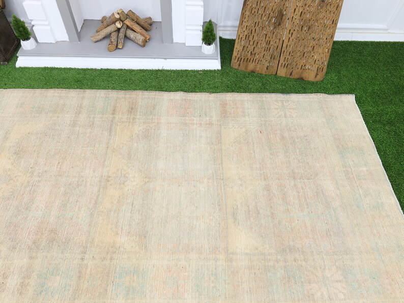 Charming Muted Oushak Runner, Antique Turkish Large Wide Hallway Carpet