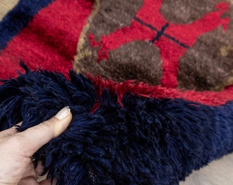 Vintage Turkish Tulu Plush Mohair Rug – Crimson Walnut Shag – Cozy Boho Cabin 3.7x5.7 ft