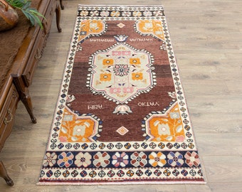 ヴィンテージ ウシャックウール 玄関ラグ：ボヘミアン トルコ風
