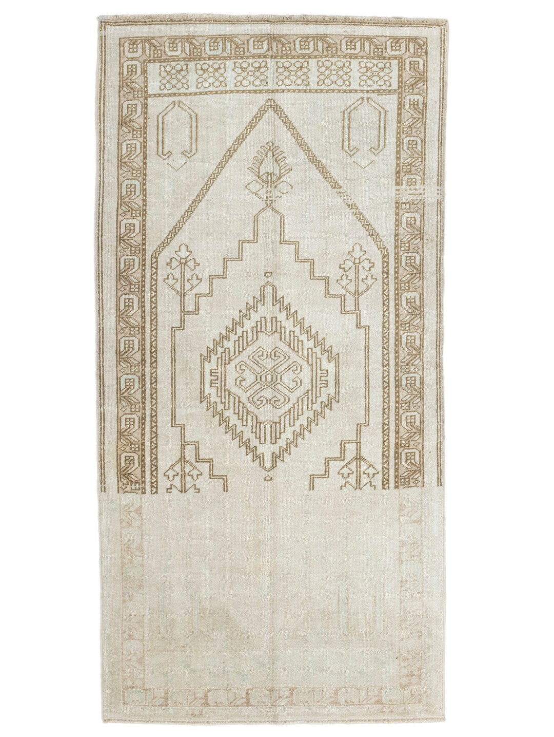 Muted Neutral Rug / Turkish Oushak Rug / 3'7''x7'5'' Antique Rug / Mid ...