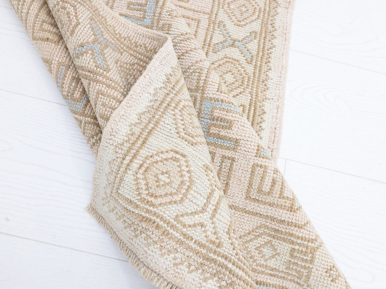 Vintage Turkish Bath Rug Runner / Oushak Muted Beige Blue Pink Etsy