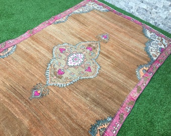 Vintage Turkish Anatolian rug - Rustic Oushak style in rich colors - Dated 1973 hand knotted carpet - 4'11"x7'9" - Boho chic farmhouse decor