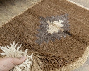 Boho Chic Turkish Tulu Rug 3'9"x5'5" - Natural Undyed Wool Shag Carpet - Handmade Tribal Moroccan Style - Vintage Home Gift - Cozy Decor