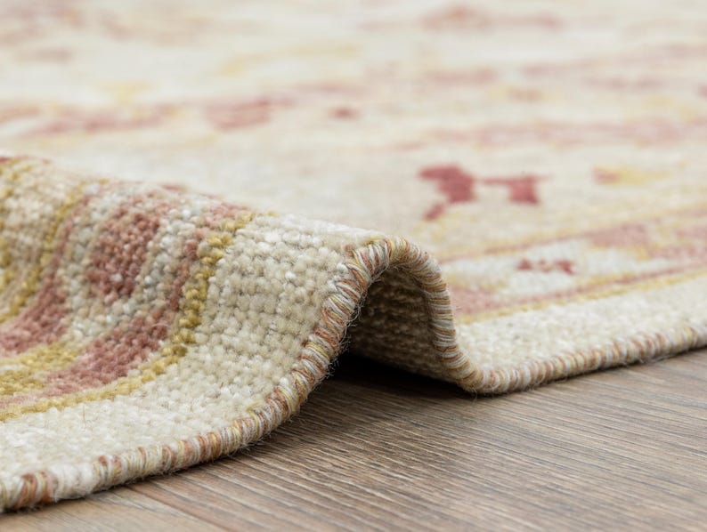 Oversized Floral Oushak Rug 10x13 – Vintage Turkish Ivory Hand-Knotted Wool image 15