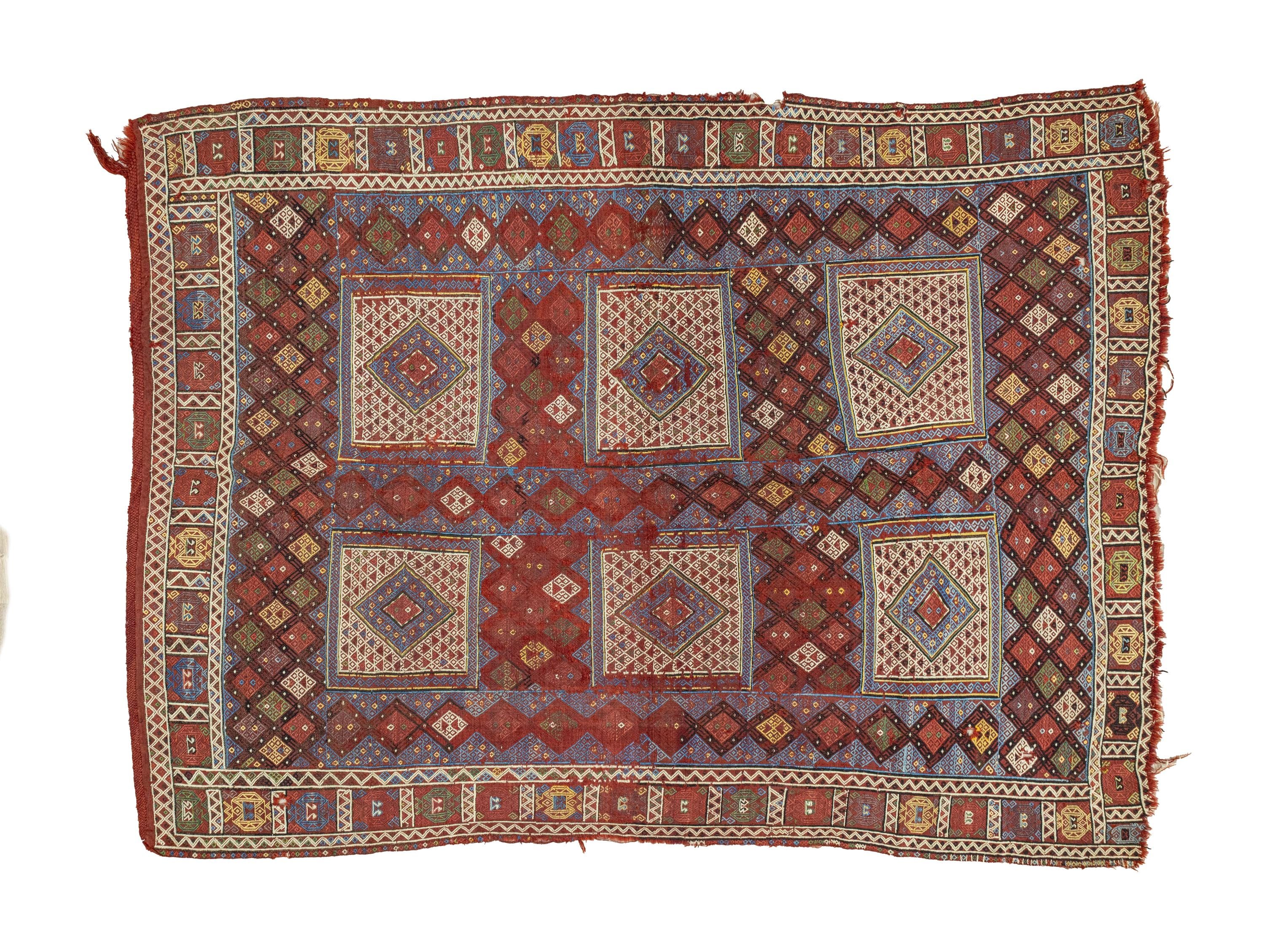 アンティークコンヤキリムラグ：5.7 x 7.6フィート、手織りトルコ