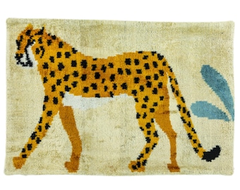 Poszewka na poduszkę lędźwiową Cheetah Ikat 16x24 z jedwabnego aksamitu Boho Safari, ręcznie robiona