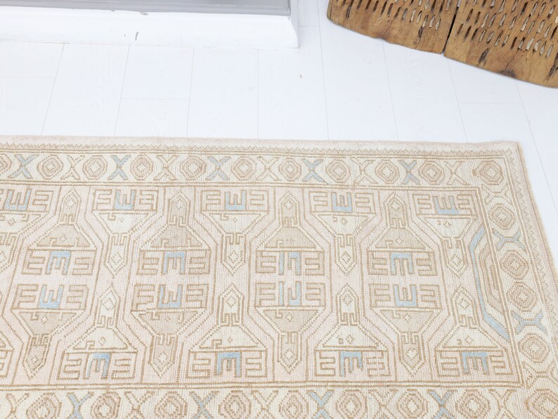 Vintage Turkish Bath Rug Runner / Oushak Muted Beige Blue Pink Etsy