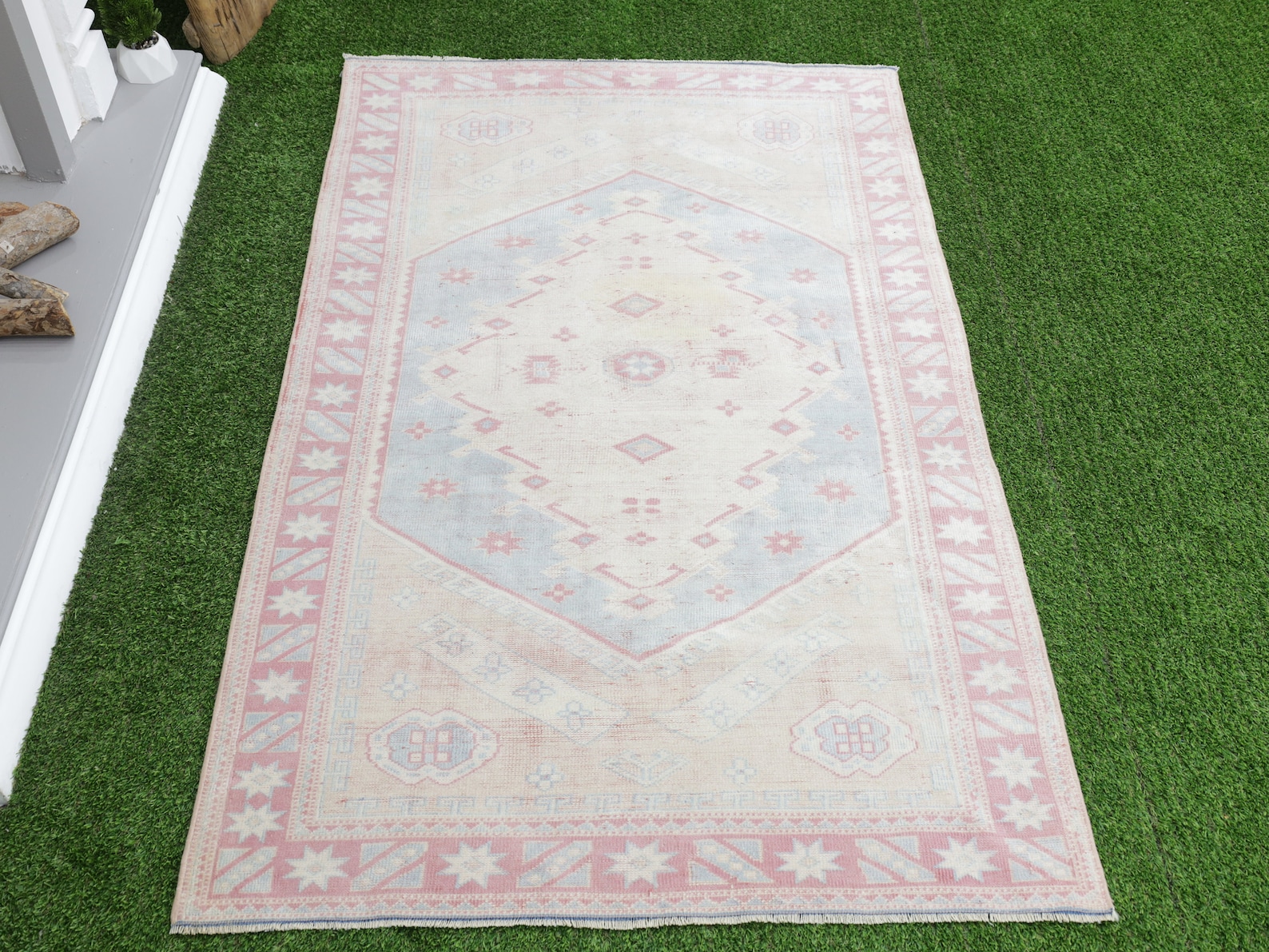 Vintage Turkish Bathroom Rug/ Modern Traditional Neutral Blue Etsy