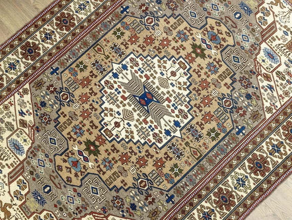 Earth Tone Rug 5.4x8.6 – Vintage Anatolian Oushak Geometric Medallion Hand-Knotted Wool