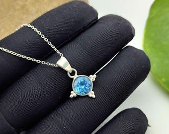 Natural Blue Topaz Silver Pendant,  Handmade Necklace, Silver Gemstone Jewelry, Gift for Her