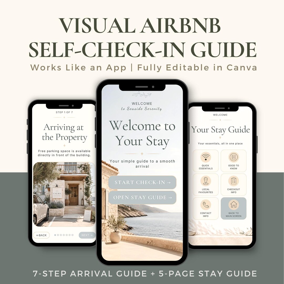 Coastal Airbnb Self Check-in Guide Template | Editable Canva Welcome ...