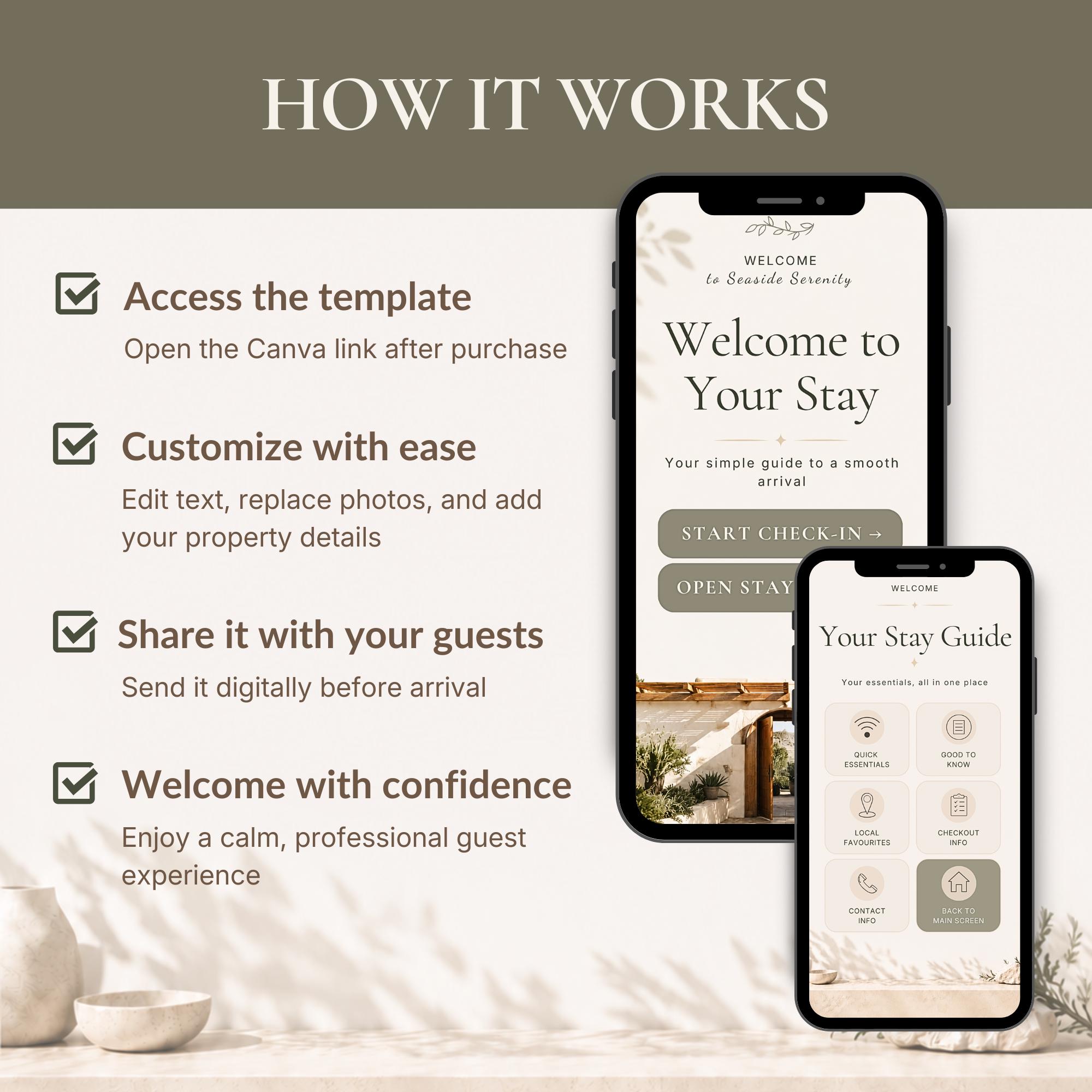 Visual Airbnb Self Check-in Guide Template | Editable Canva Welcome ...