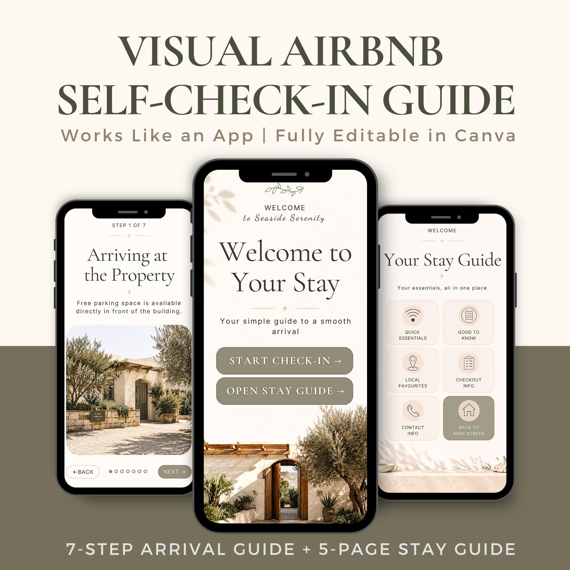 Visual Airbnb Self Check-in Guide Template | Editable Canva Welcome ...