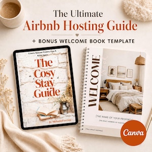Guía para anfitriones de Airbnb y plantilla de libro de bienvenida / Kit de herramientas para anfitriones de alquileres vacacionales a corto plazo / Guía para huéspedes editable en Canva / Kit para alquileres vacacionales