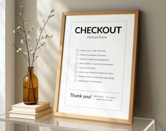 Airbnb Checkout Sign | Guest Checkout Checklist | Editable Canva Template | Vacation Rental Sign | Printable PDF