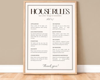 Cartel de normas de la casa para Airbnb / Plantilla editable de Canva / Normas imprimibles para alquileres vacacionales / Cartel de normas para huéspedes de Airbnb y VRBO / Anfitrión de alquileres
