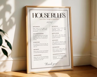 Airbnb House Rules Printable, Editable Canva Template for Vacation Rentals, Minimalist Guest House Rules Sign, 4 Sizes