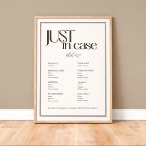 Airbnb Emergency Contact Sign | Editable Canva Guest Safety Poster | Vacation Rental Just in Case Sign | Emergency Information