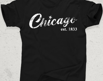 Chicago Est 1833 Distressed tee, Midwest City Heritage Shirt, City of Chicago Illinois vintage IL Chi Town Skyline Deep Dish Pizza t shirt