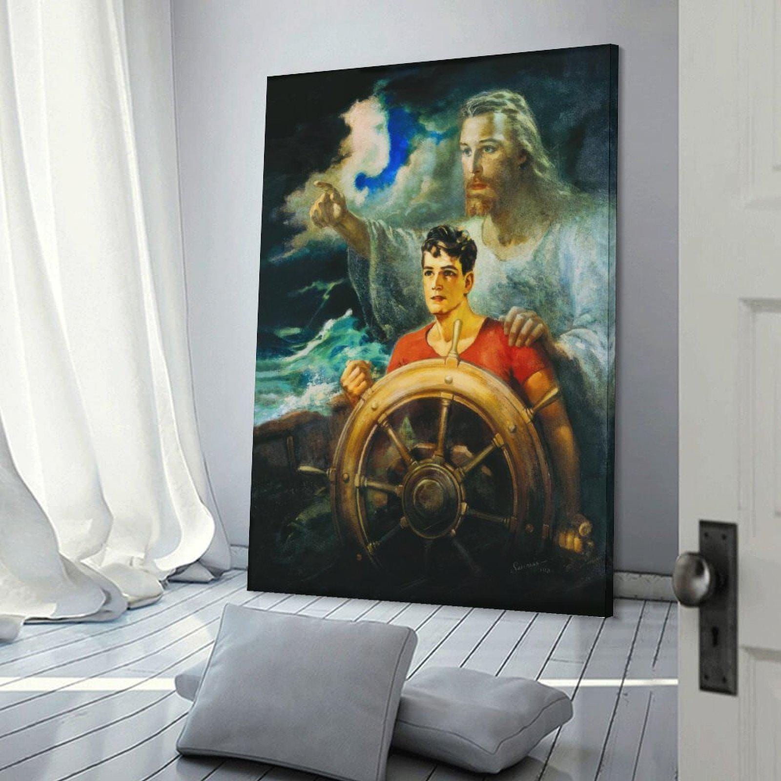 CHRIST OUR PILOT Jesus Christ Young Man on Boat in Storm Painting ...