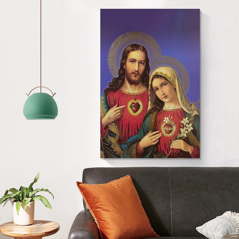 Sacred Heart of Jesus and Mary Canvas Print, Religious Wall Art - Etsy