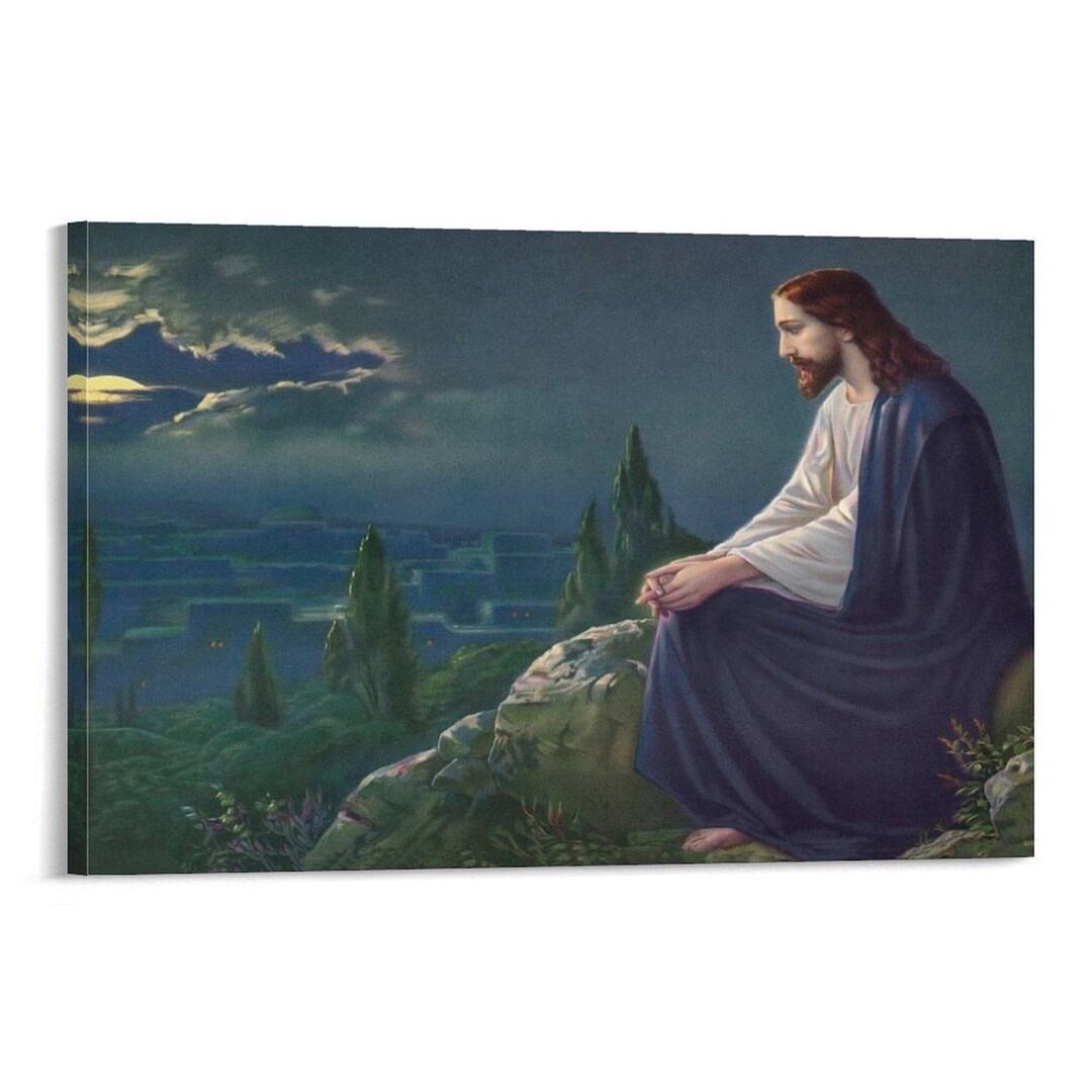 Jesus Prays in the Garden of Gethsemane Painting Canvas Wall Art Poster ...